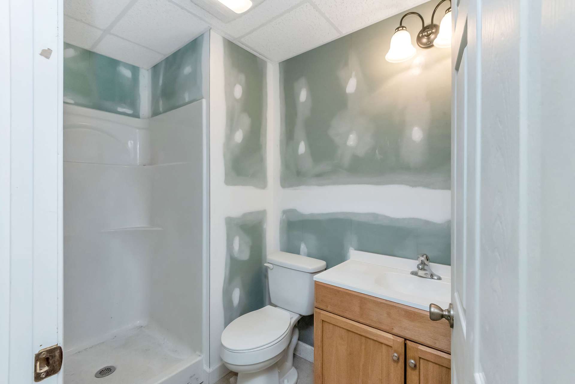 The lower level includes a fully functional unfinished full bath.