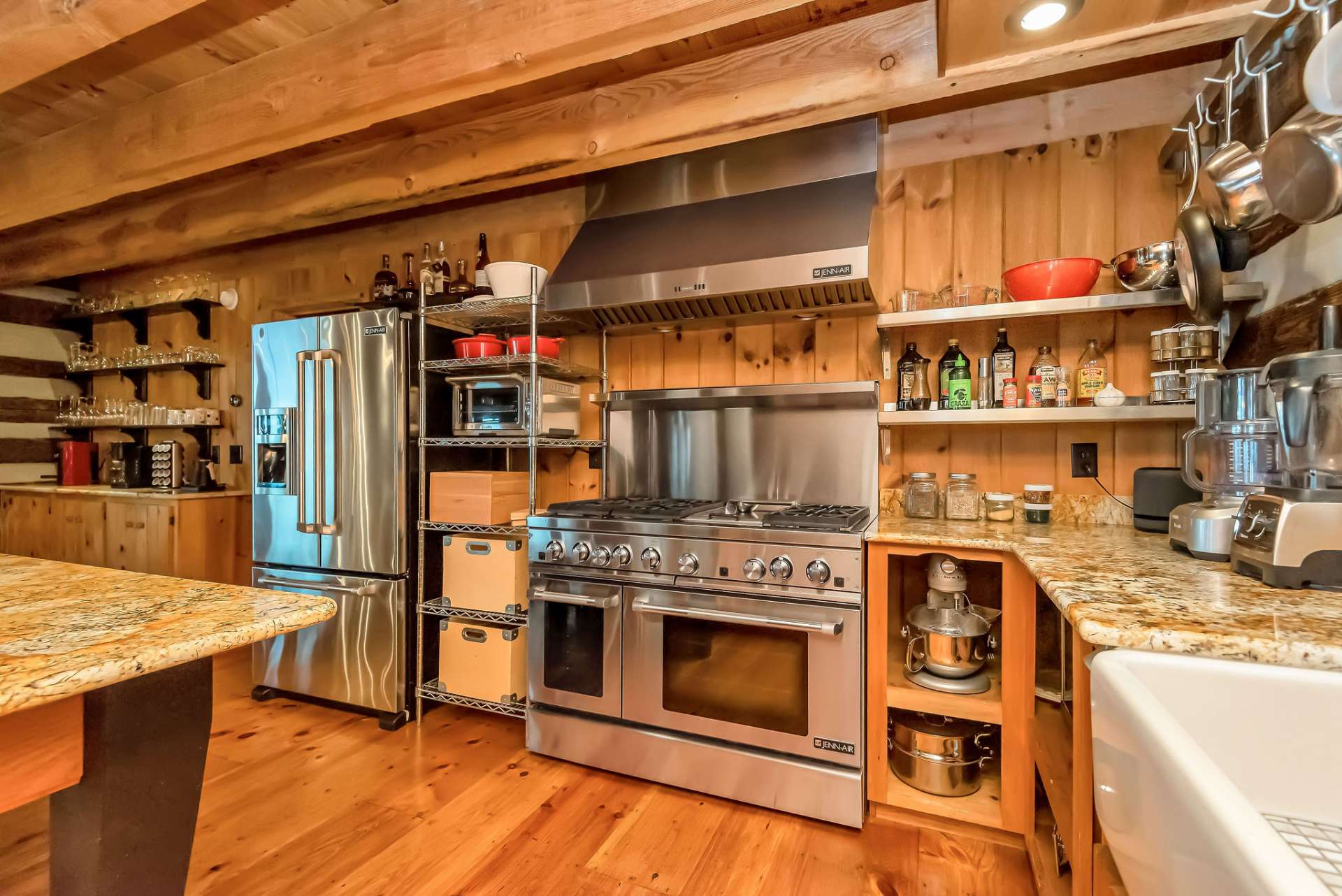 This kitchen is equipped with top-of-the-line commercial-grade JennAir appliances.