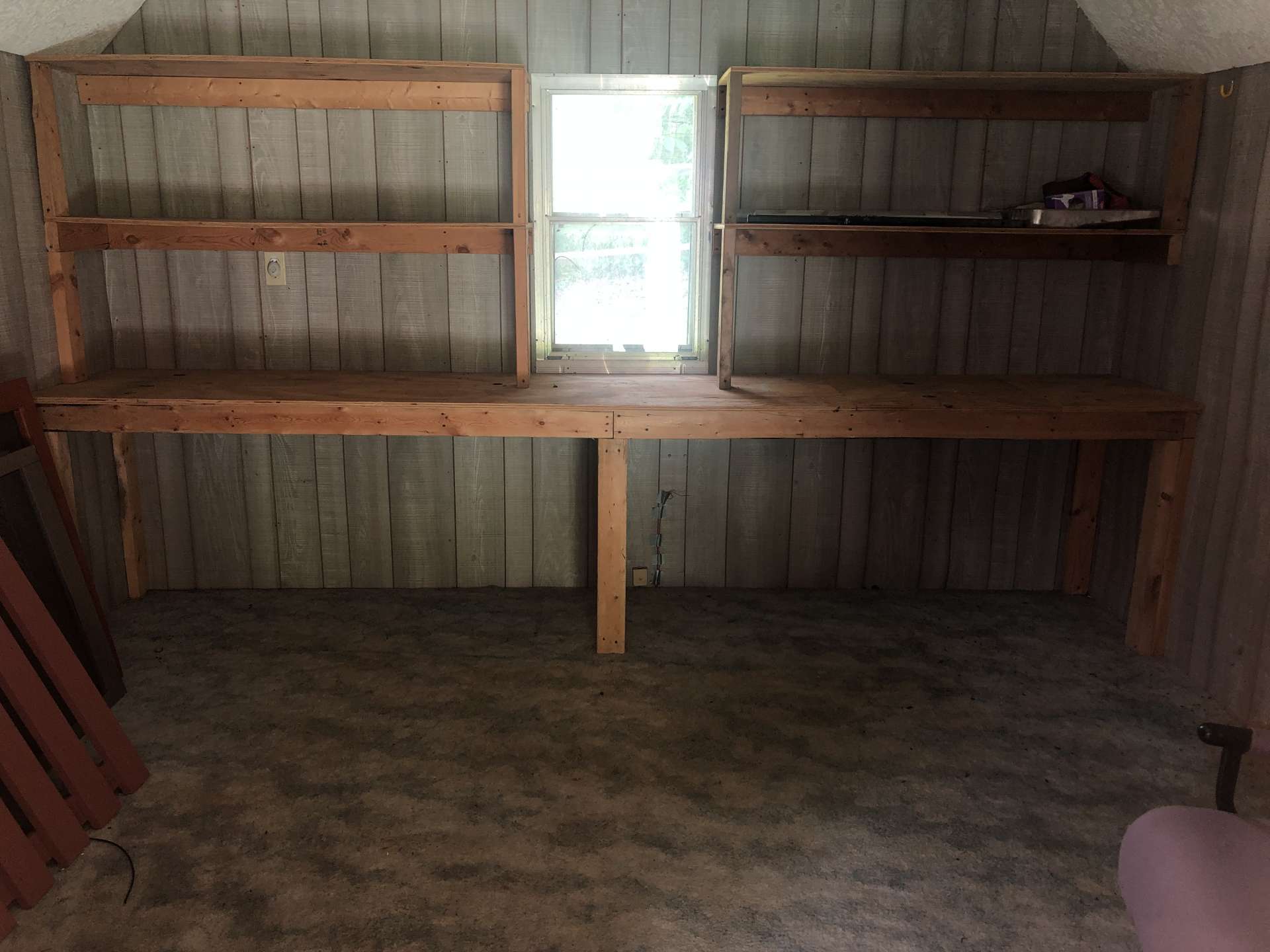 Storage shelves in the workshop