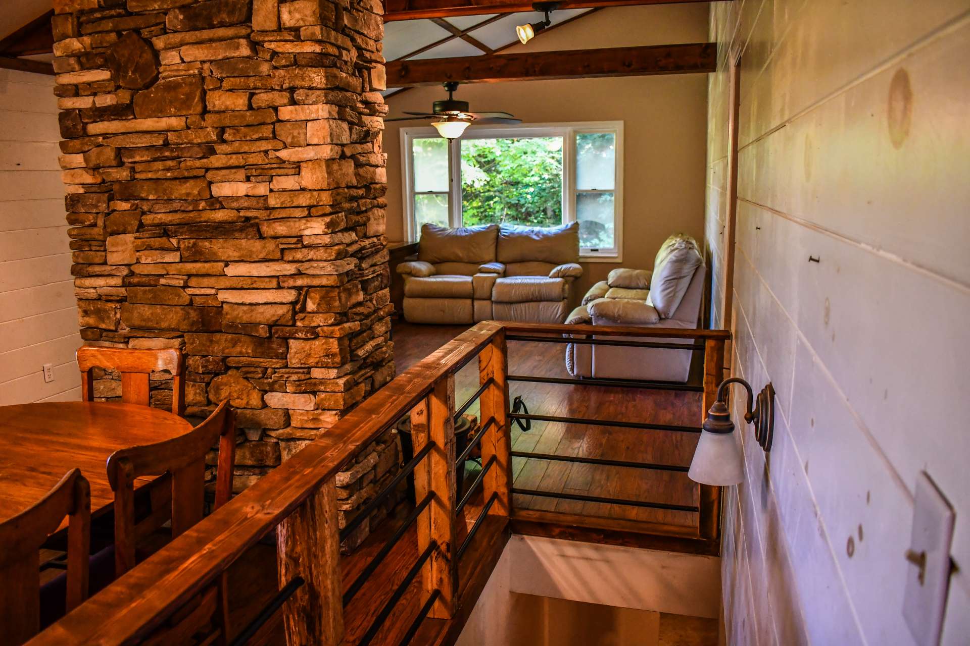 View from the stairs into the living area