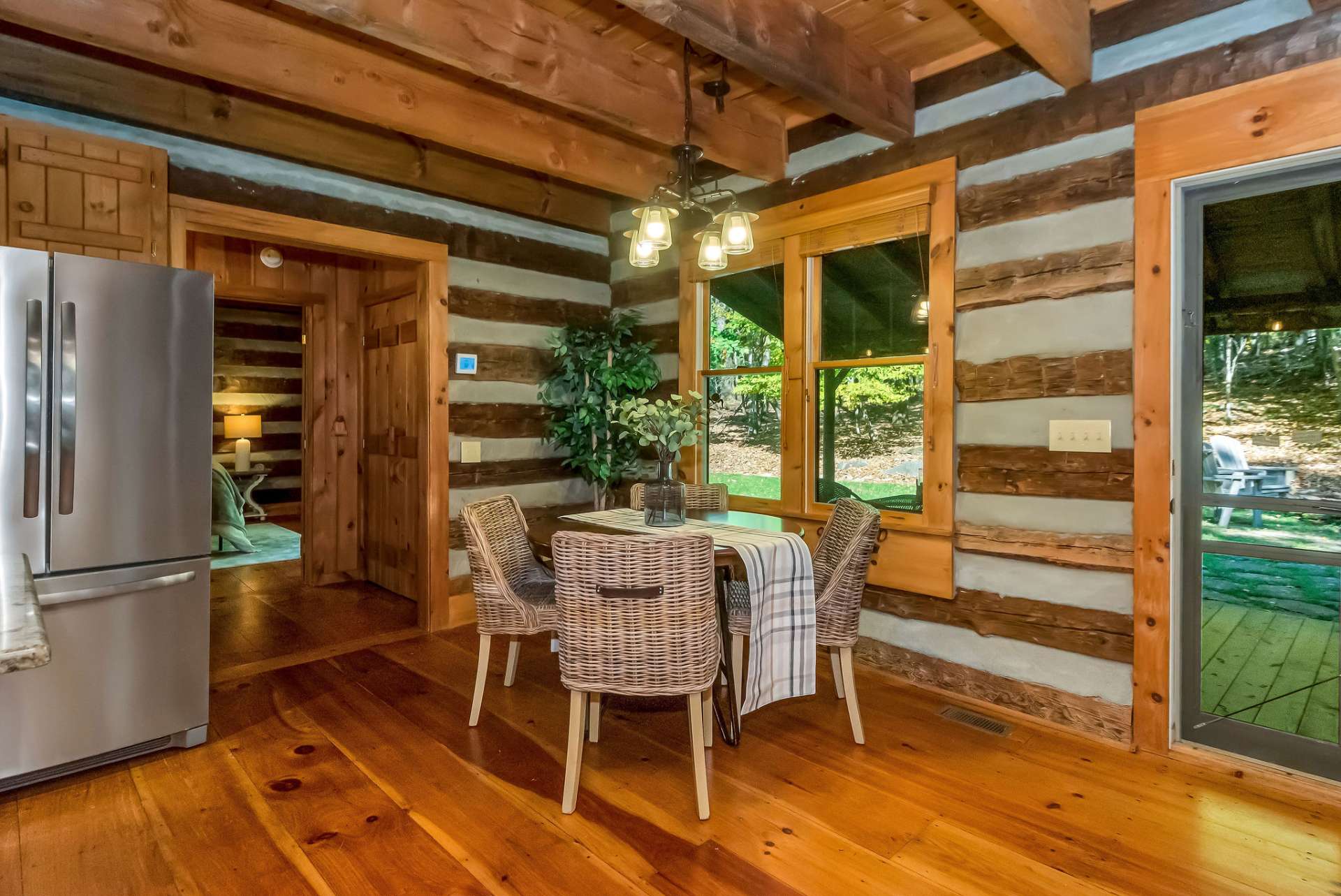 The cozy dining area creates an intimate yet elegant space for meals.