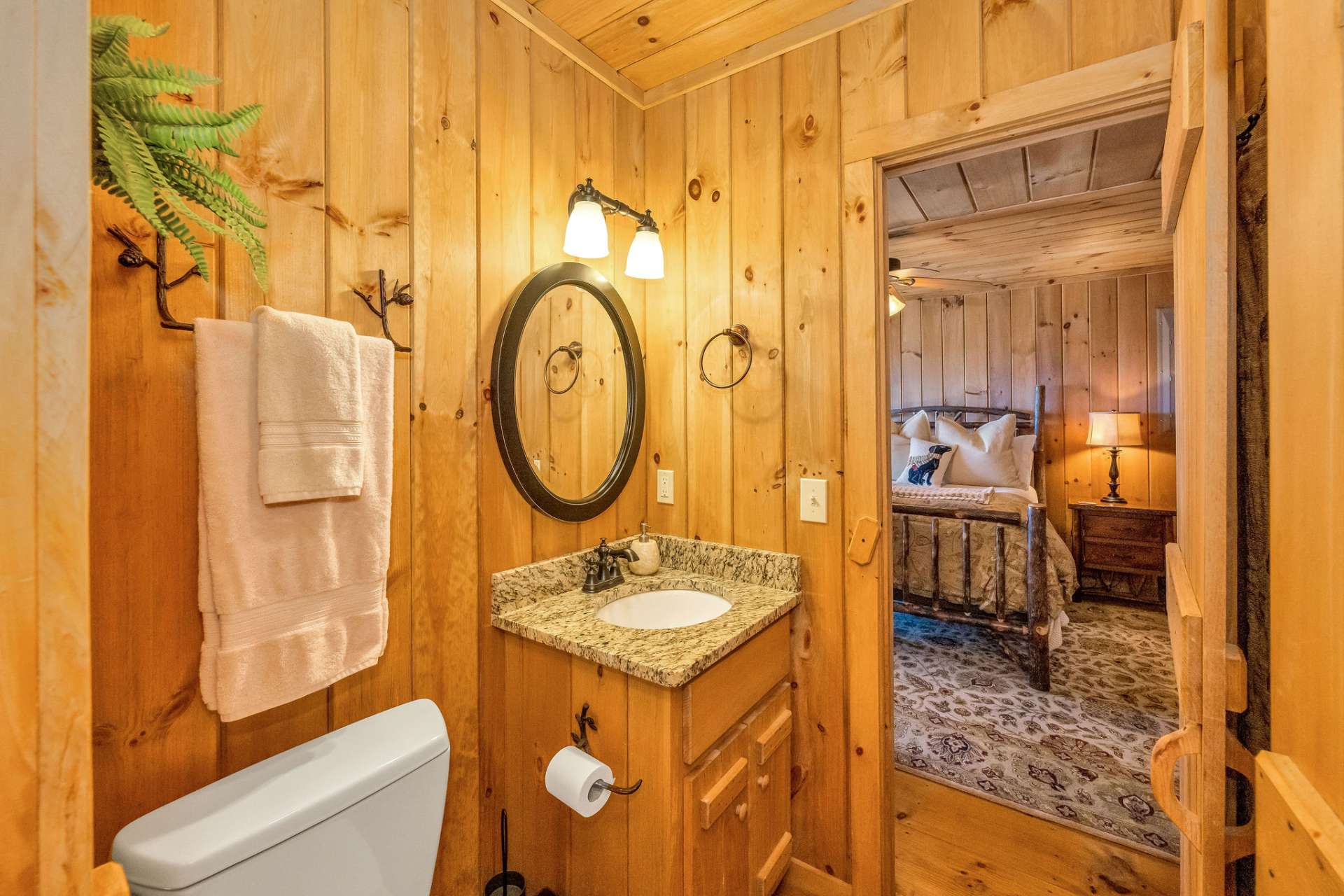 A Jack-n-Jill style bath on the lower level is a convenient feature serving both the family room and guest bedroom.