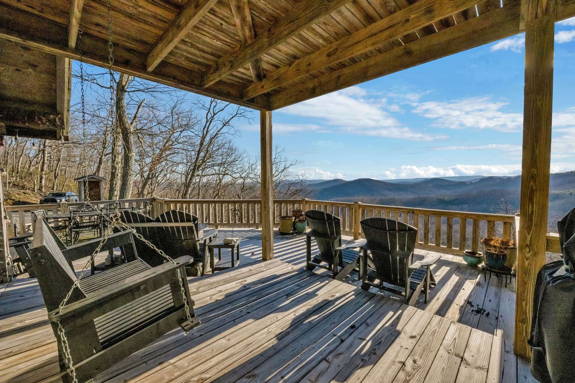 Step outside from the kitchen to the expansive deck overlooking the beautiful Blue Ridge Mountains.